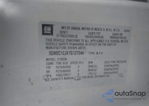 2007 Chevrolet Avalanche 1500 Ltz из США, поврежденный, VIN 3GNEC12JX7G127344